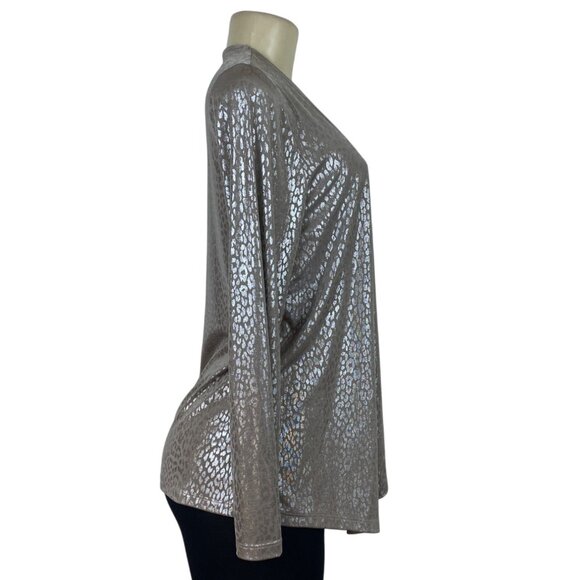 Easywear By Chicos Womens Foil Cheetah Long Sleeve Open Jacket Size 0 - New - Picture 2 of 5